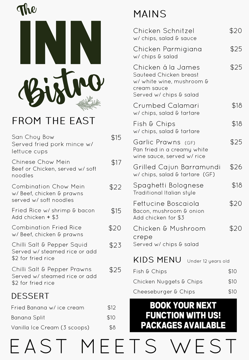 The INN Bistro Main Menu