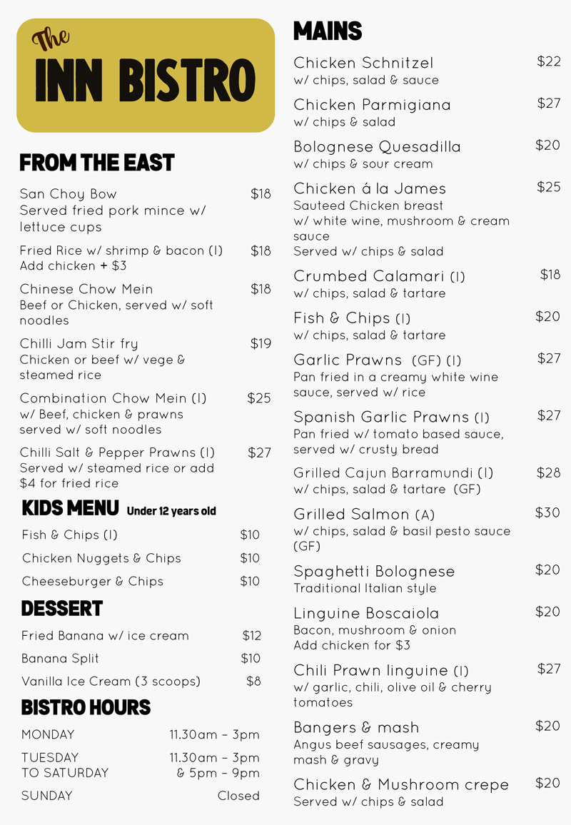 The INN Bistro Main Menu